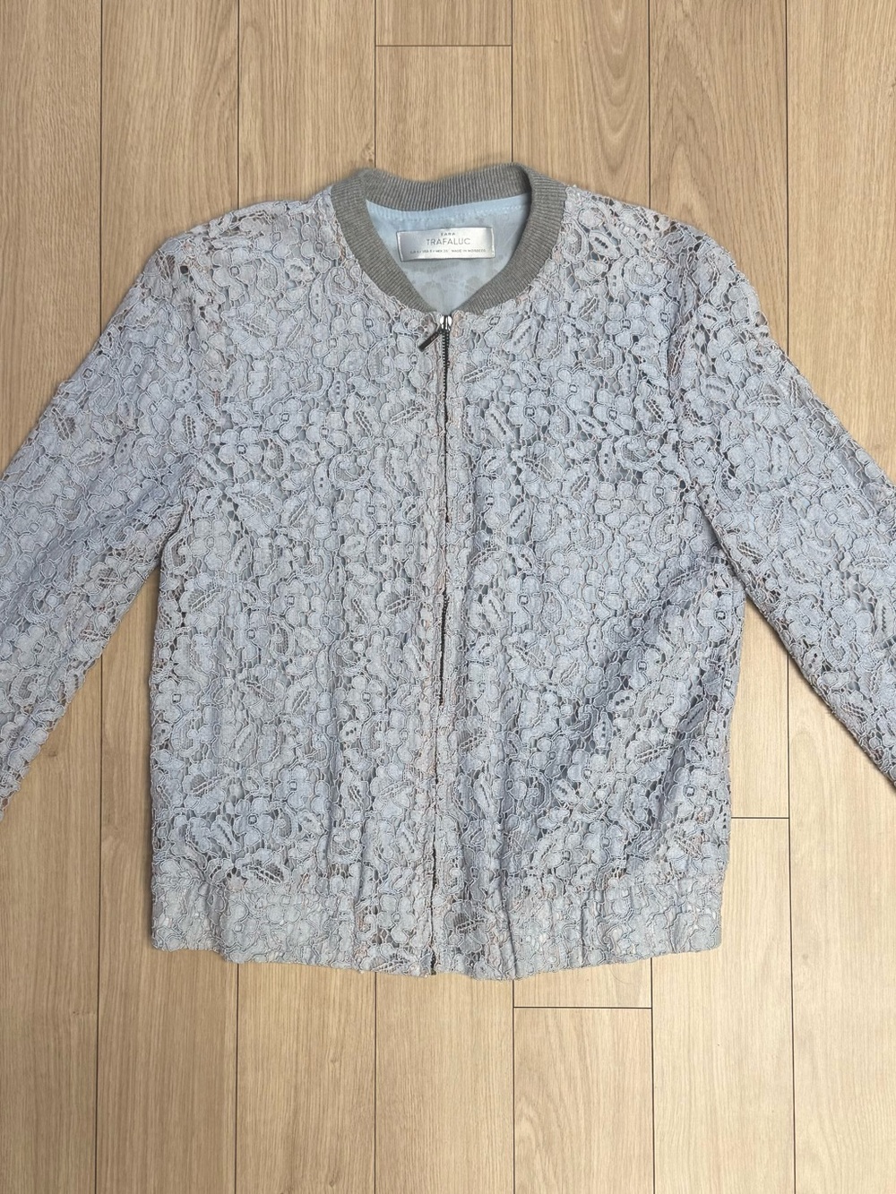 Never Worn Zara Light Blue Lace Bomber Jacket
